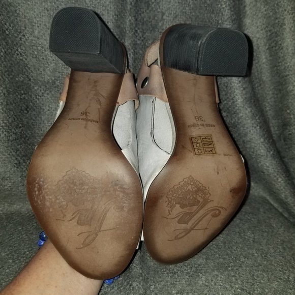 Free People, 'Picture This' Leather Peep Toe Heels, Dove Gray/Tan, Size 36 BNIB - Picture 7 of 10